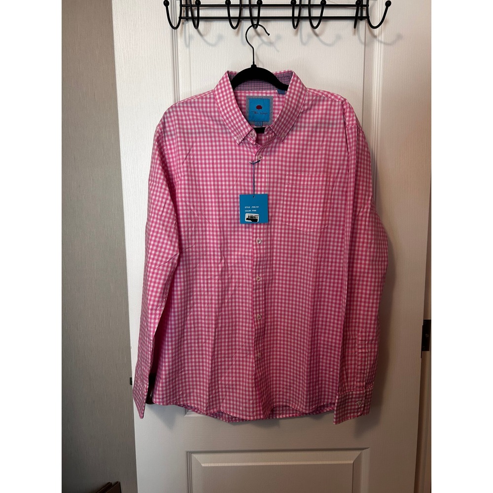 Southern Tide Men's Long Sleeve Gingham Button Down Shirt Pink White‎ Size Large
